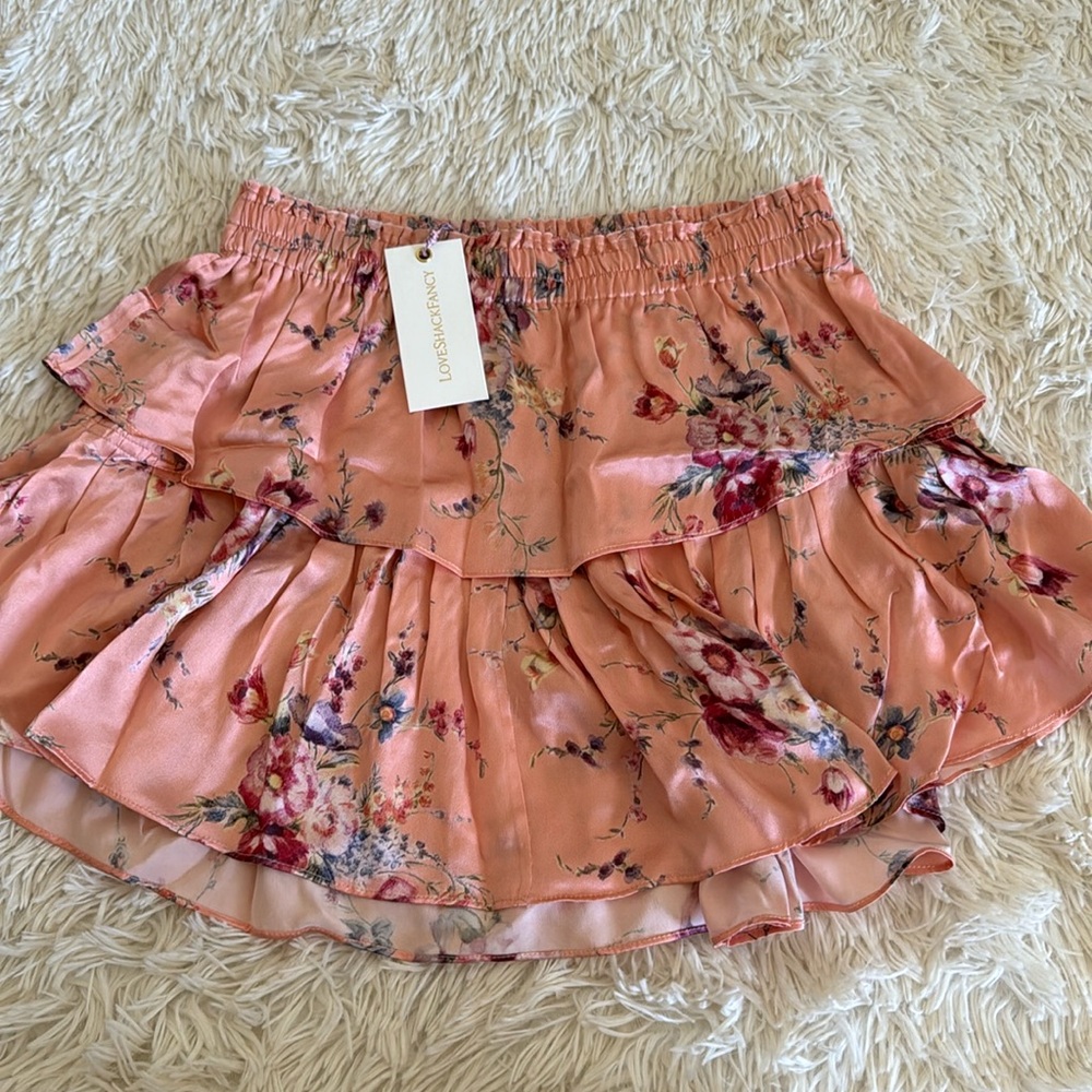 LoveShackFancy 100% silk Ruffle Mini Skirt